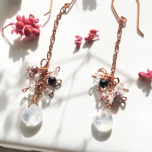 handmade unique jewely, boho chic earrings, dangle and drop earrings, pearl jewelry, gemstone jewelry, handmade jewelry, moonstone long earrings