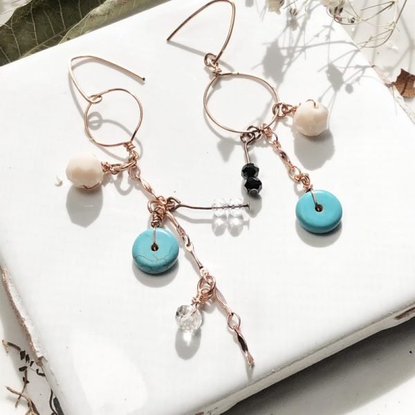 handmade unique jewely, boho chic earrings, dangle and drop earrings, asymmetrical earrings, handmade jewelry